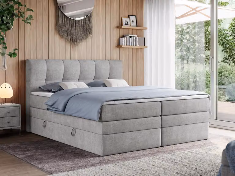 Letto boxspring con materasso matrimoniale - ALVIN-KING - 120 x 200 cm - Grigio chiaro - H4