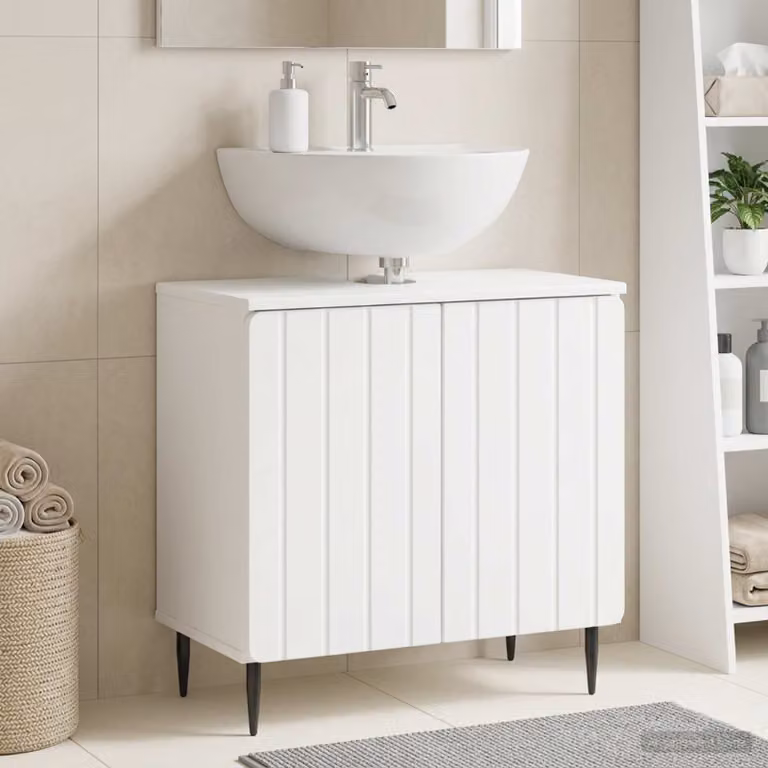 Armadio per lavabo da bagno moderno vidaXL ZWOLLE Bianco L: 59,5 cm, P: 31,5 cm, H: 59 cm