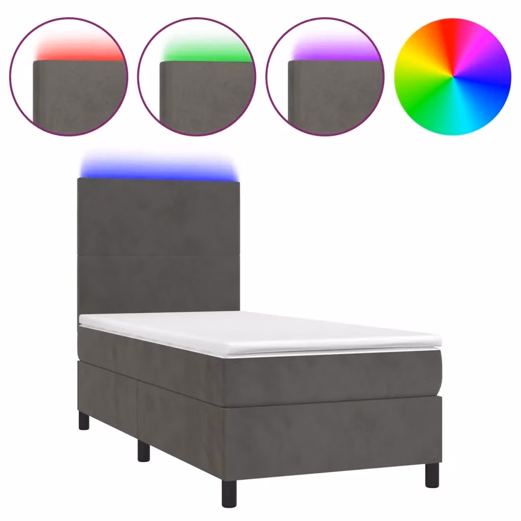 Letto Ibrido con Materasso e Illuminazione LED vidaXL in Velluto Grigio Scuro L 80 x P 200 cm – 2