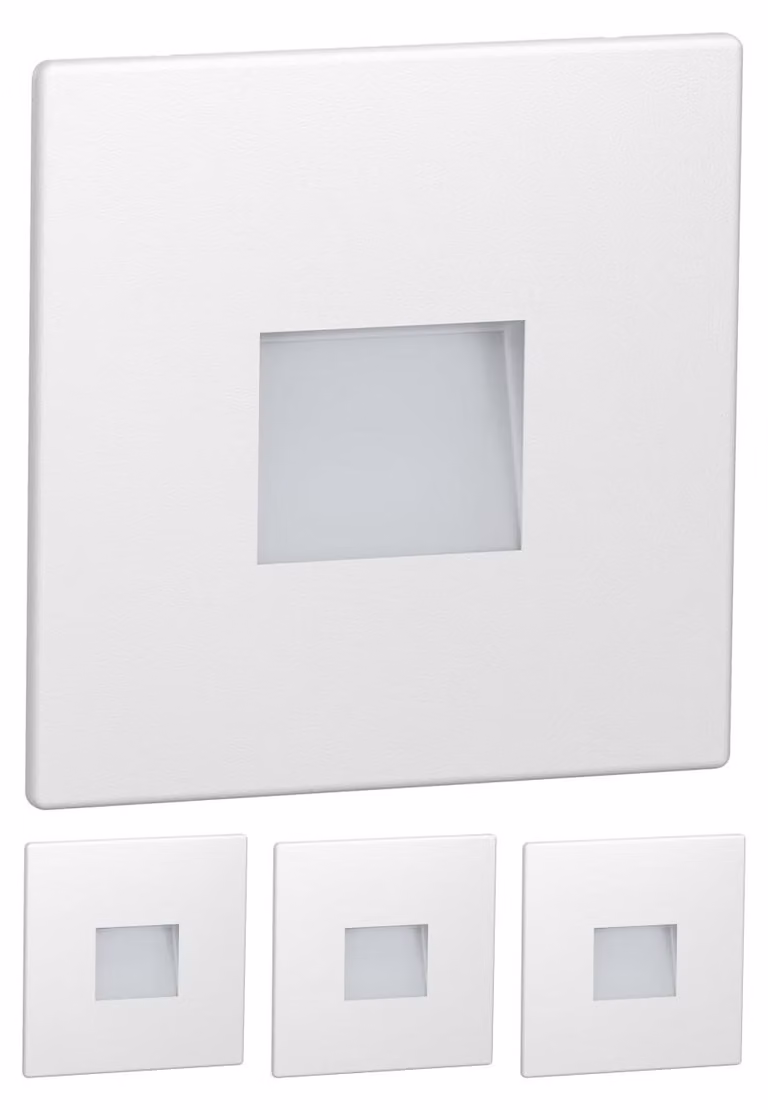 ledscom.de - 4 luci LED per scale/applique da incasso per interni ed esterni, faretti a incasso, quadrati, 85 x 85 mm, luce bianca fredda