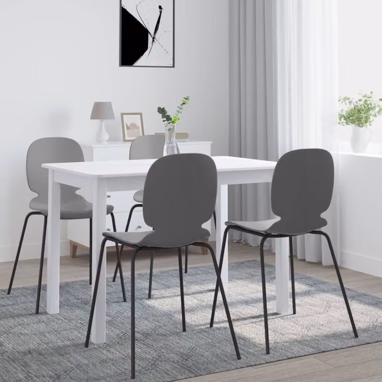 The Living Store Tavolo da pranzo bianco 114x71x75 cm in legno massiccio di gomma