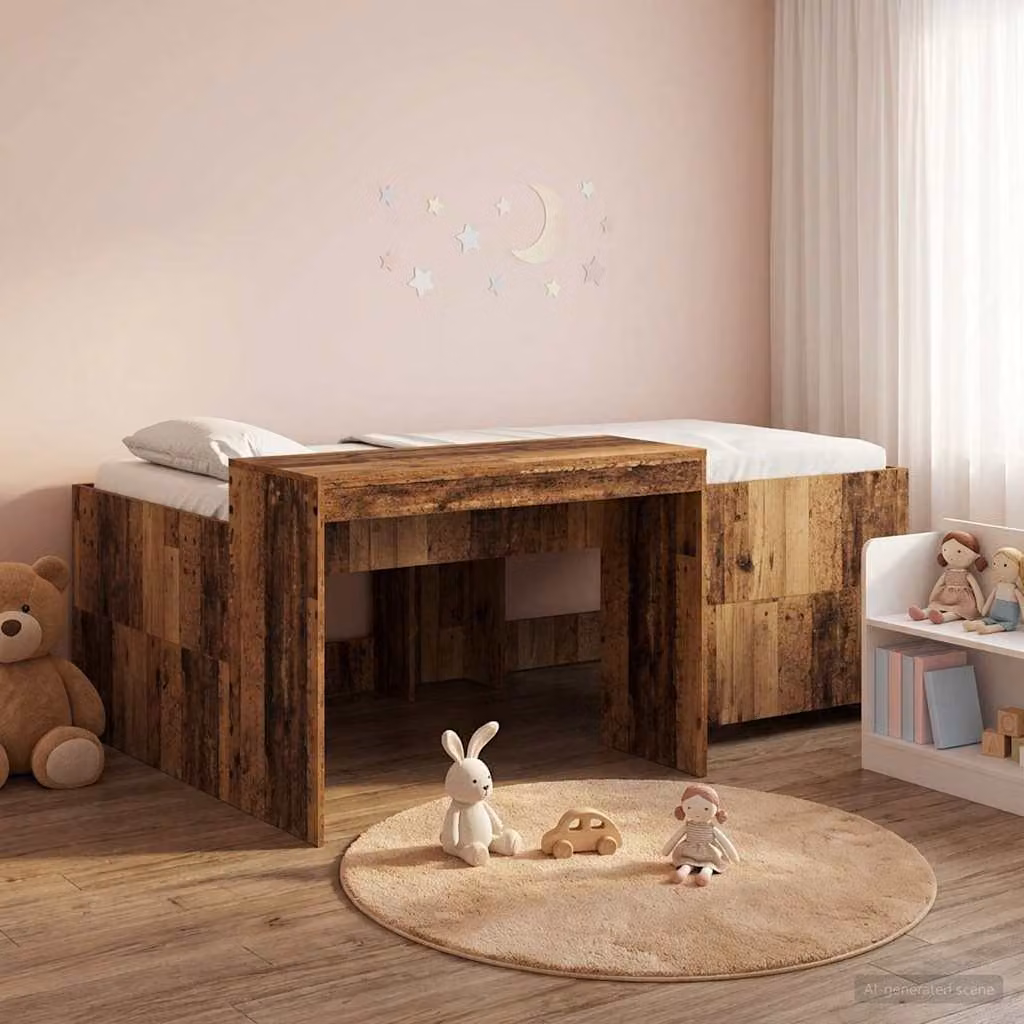 Letto alto per bambini con scrivania vidaXL in legno color rovere e marrone L: 193.0 cm, P: 120.0 cm, H: 133.5 cm
