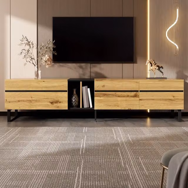 Mobile TV moderno REDOM colore legno marrone con vani e ante, L: 180 cm, P: 38 cm, H: 45 cm – 1