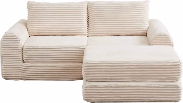 Divano Letto 2-in-1 in Velluto a Costine con Poggiapiedi Rimovibile e Braccioli Curvi