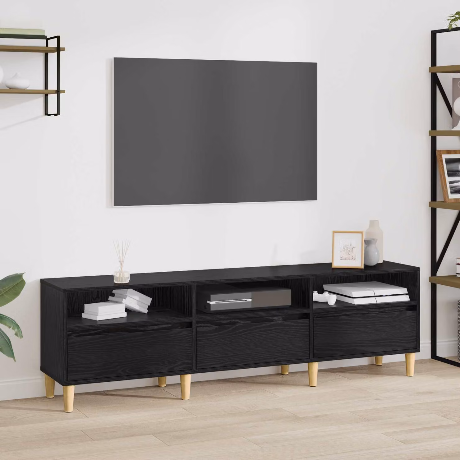 Mobile TV vidaXL in legno ingegnerizzato Rovere Nero, L 150 x P 30 x H 45 cm