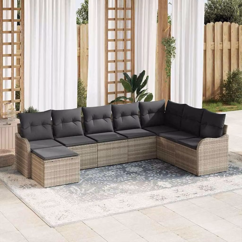 Maison Exclusive - Set Divano da Giardino 8 pcs Grigio chiaro Poly Rattan