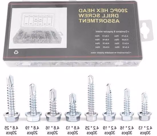 Set di viti autofilettanti per legno - 200 pezzi - Metallo resistente