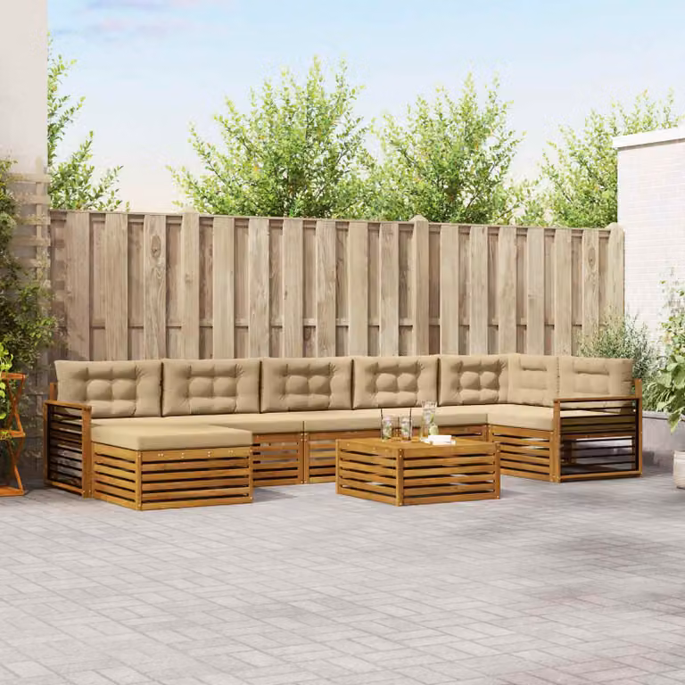 Set di divani da esterno vidaXL 8 pz in legno di acacia con cuscini beige e marrone per giardino e terrazza