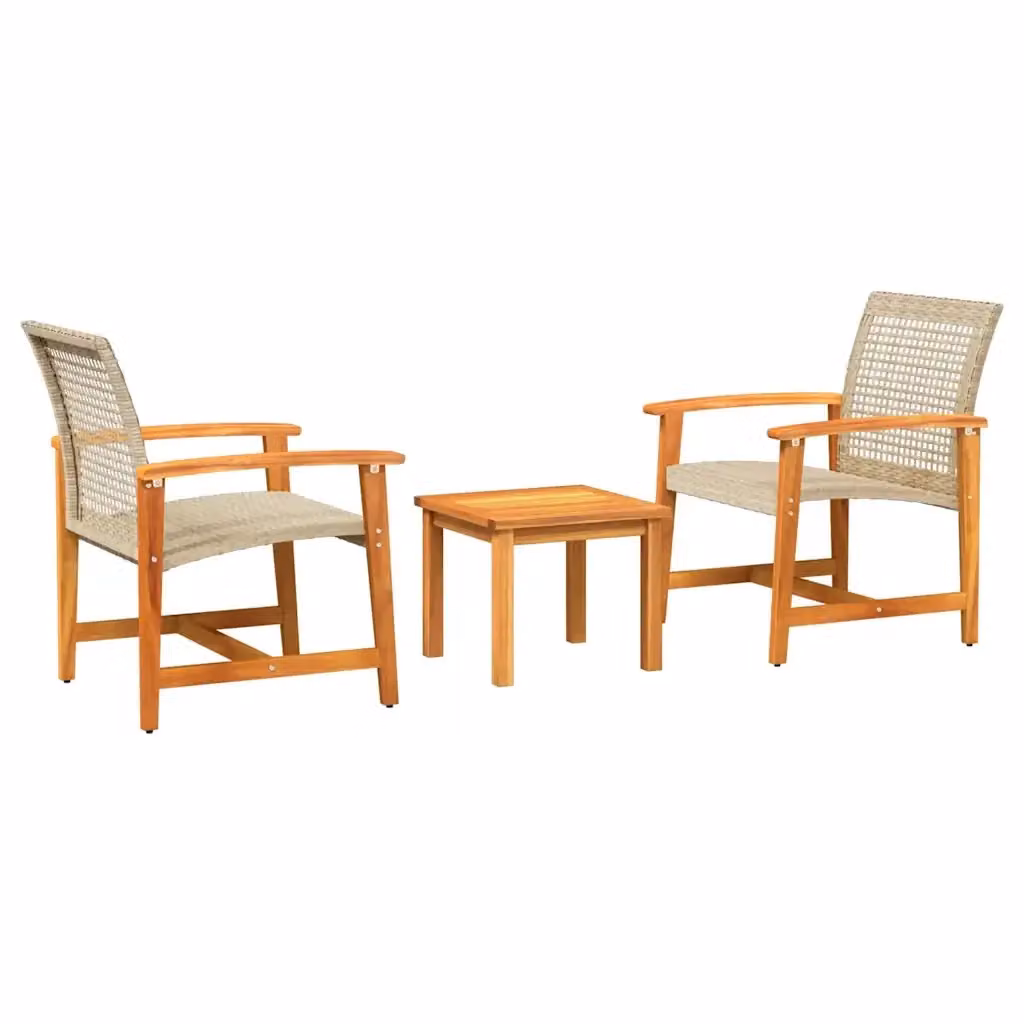 Set da Bistrot vidaXL 3 pz in Polyrattan e Legno di Acacia Beige e Marrone – 2