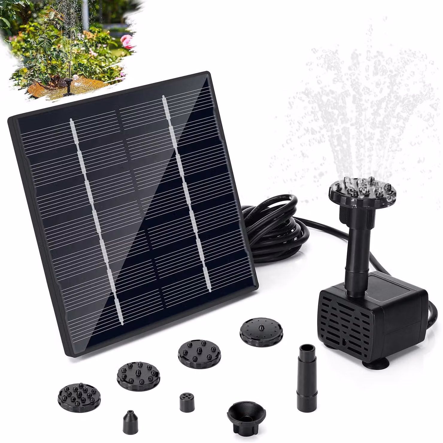 Pompa solare per fontana, 1,5 W, con 6 getti, adatta per giardino e stagno