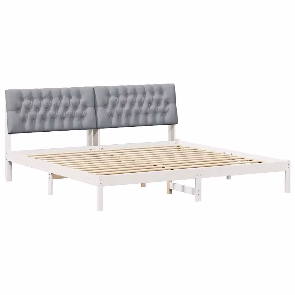 Letto moderno vidaXL con testiera rivestita in tessuto e struttura in legno di pino Bianco 200 x 200 cm – 2