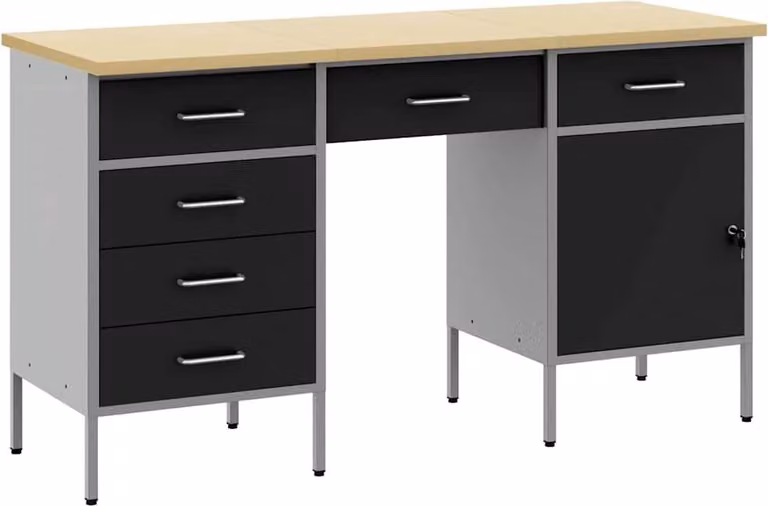 Mobile da lavoro 3 pcs Nero Legno ingegnerizzato e acciaio