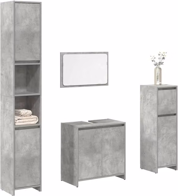 Set Mobili da Bagno 4 pz Grigio Cemento in Legno Multistrato 3324849