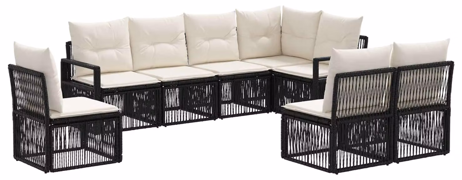 Set da giardino composto da 8 pezzi, colore nero, realizzato in rattan sintetico