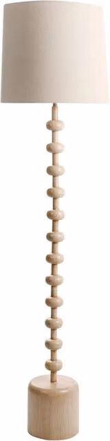 Lampada da terra BELIANI in stile classico con base in metallo, ceramica e legno e paralume cilindrico in tessuto beige e marrone