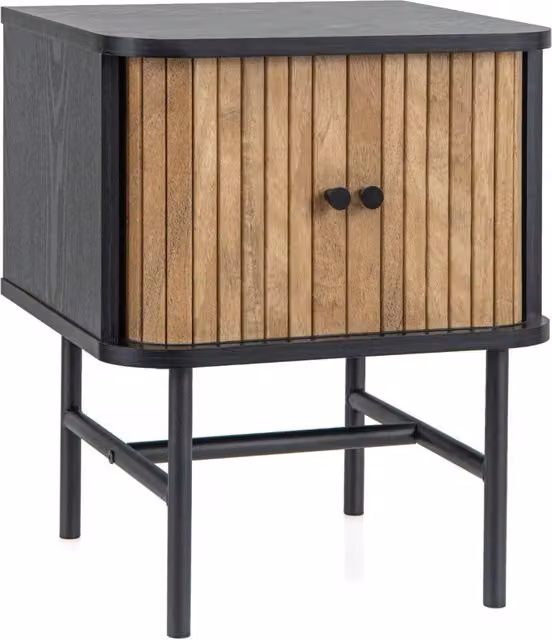 Comodino moderno di metà secolo con ante scorrevoli 40 x 39 x 49 cm pratico contenitore in legno nero 20_0013926