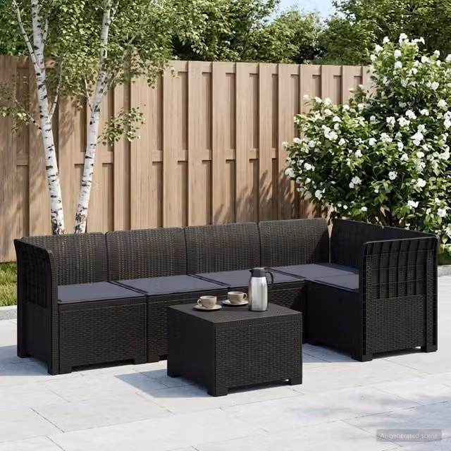 Divano da Giardino 5 Posti con Cuscini Stile Rattan PP 3444073