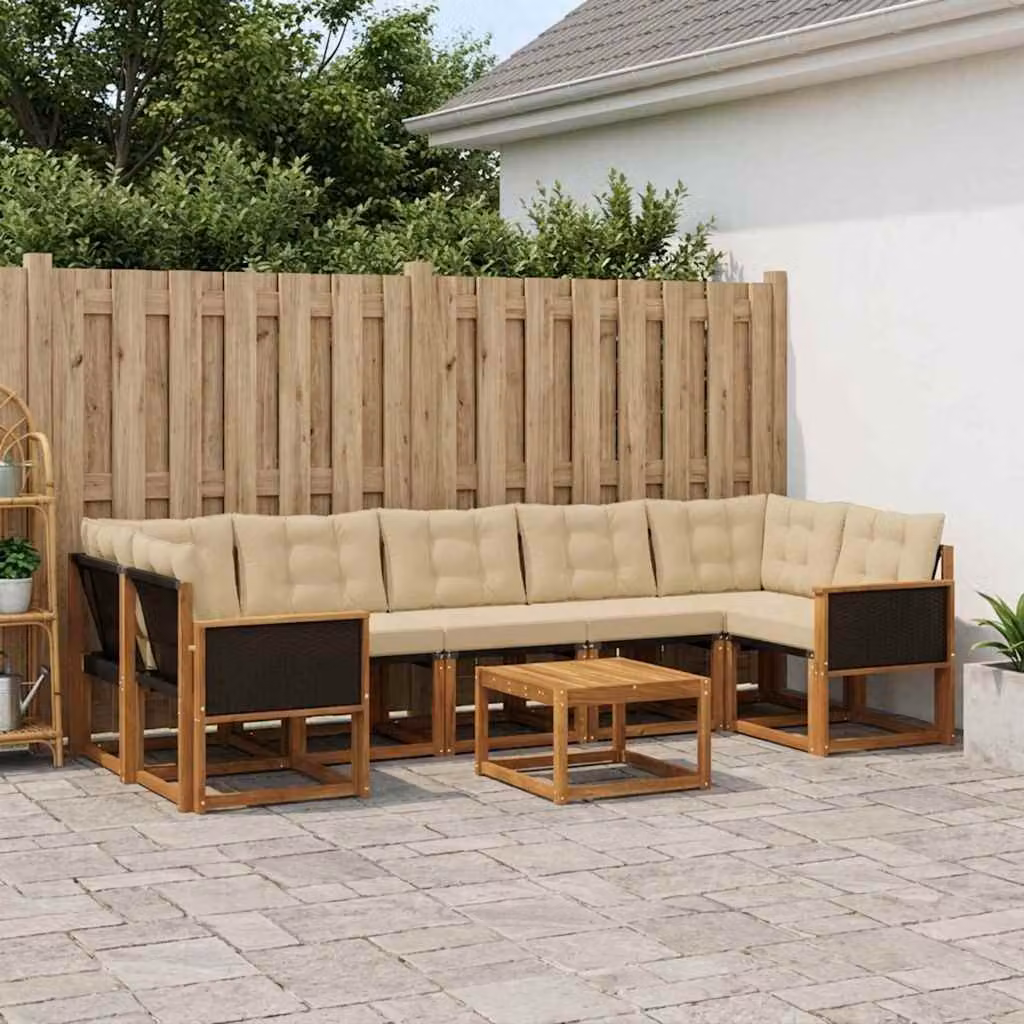 Set di divani da esterno vidaXL 8 pz in legno di acacia con cuscini beige e marrone