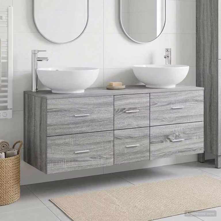Set di mobili per il bagno moderno vidaXL in 3 pezzi grigio con vanità e armadietto laterale