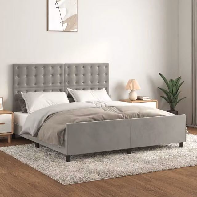 Letto con giroletto e testiera in velluto grigio vidaXL L/P/H: 180 x 200 x 128 cm