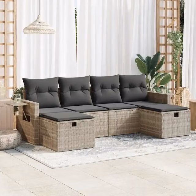 Set Divano da Giardino 6pz con Cuscini Grigio Chiaro Polyrattan 3325528