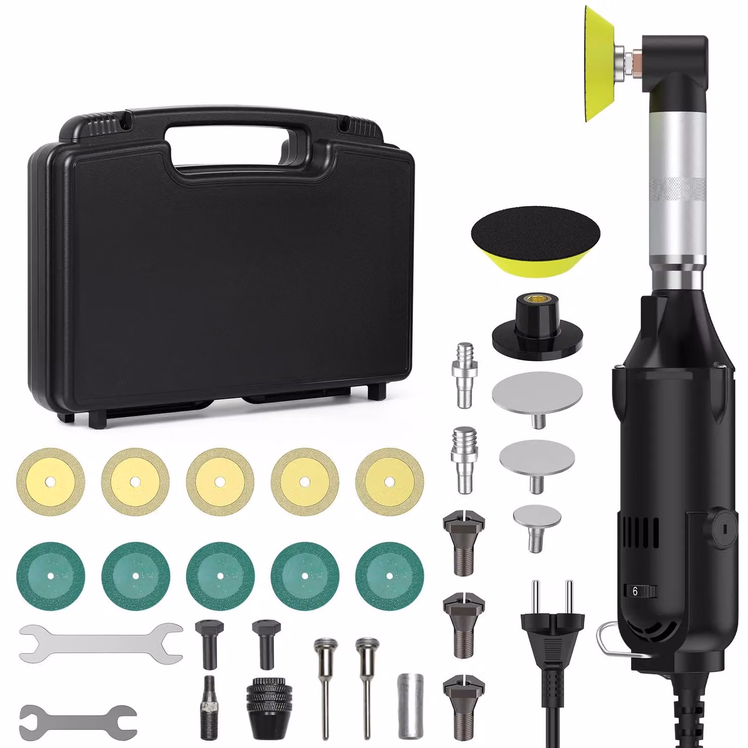 Levigatrice angolare elettrica - Utensile per rifilare fughe di piastrelle - 350 W - 6 livelli di velocità - Illuminazione a LED - Alimentazione di rete 220 V - Per levigare, smerigliare e lucidare