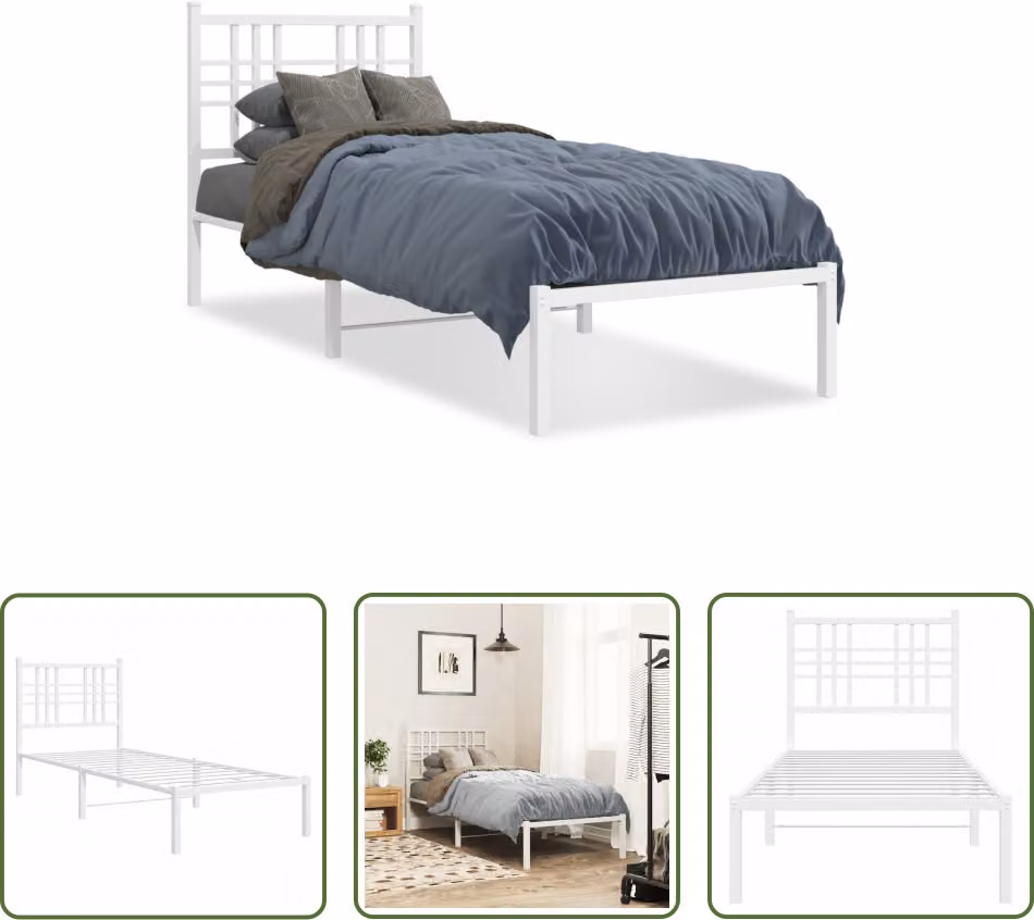 The Living Store Struttura letto con testiera in metallo bianco 80x200 cm