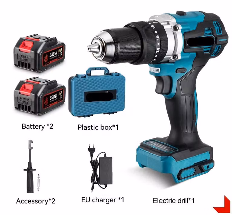 Trapano - Trapano a percussione - Trapano a batteria elettrico - 650 Nm - 13 mm - Brushless (senza spazzole) - Con accessori