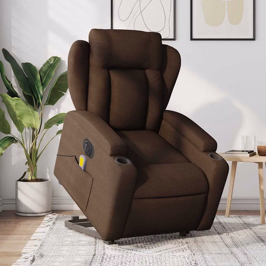 Poltrona Alzapersona Elettrica con Massaggio vidaXL in Tessuto Marrone – 1