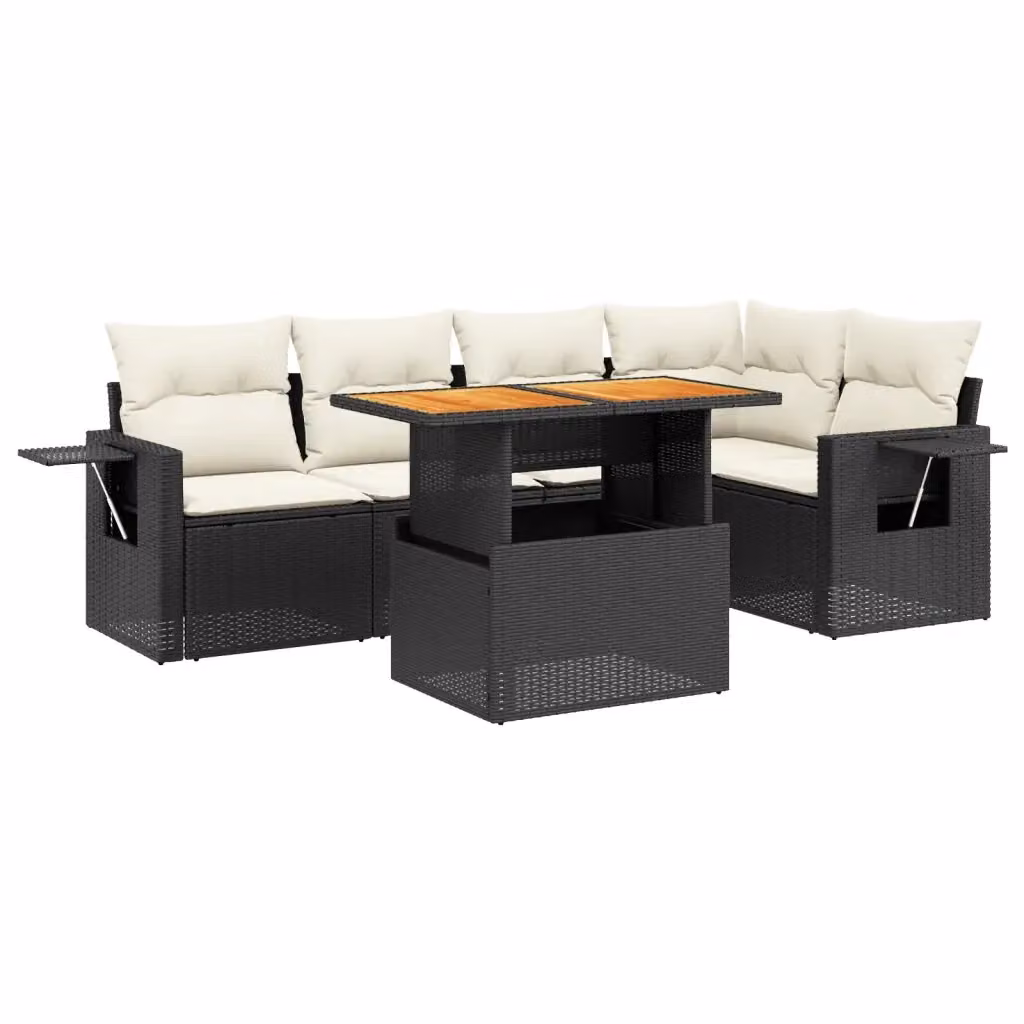 Set Divano da Giardino a L vidaXL 6 pz in Polyrattan Nero con Cuscini e Tavolino – 2