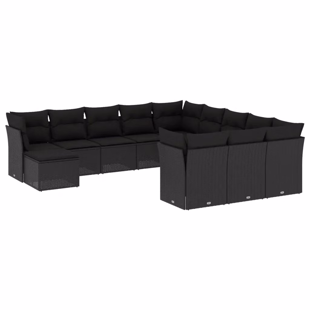 vidaXL Set Divani da Giardino a Forma di U in Polyrattan Nero con Cuscini e Ottoman – 2