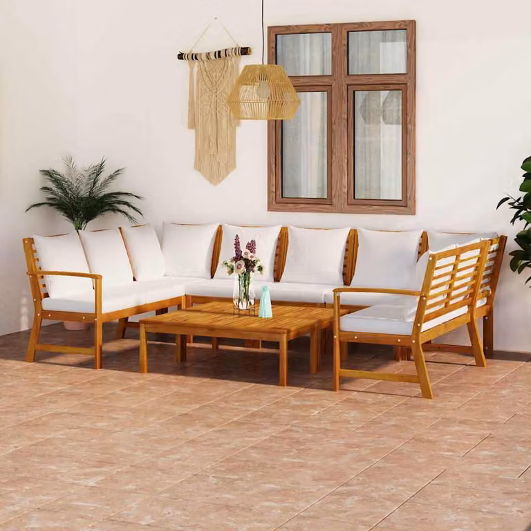 vidaXL Set Divani da Giardino 9 pz in Legno di Acacia con Cuscini Beige