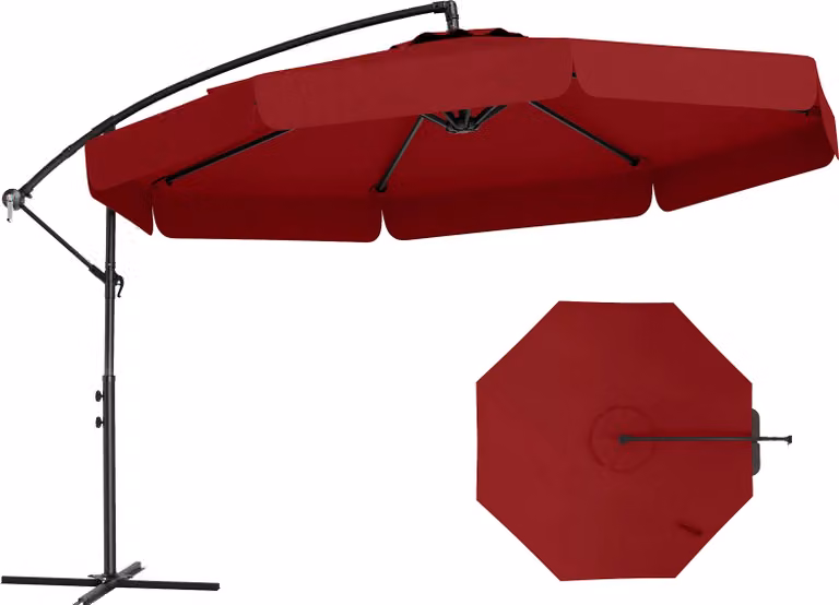 Ombrellone KOMFOTTEU Φ305 cm, ombrellone a braccio regolabile da 0 a 35°, ombrellone da giardino pieghevole con base a croce e manovella, per balconi, terrazze e piscine