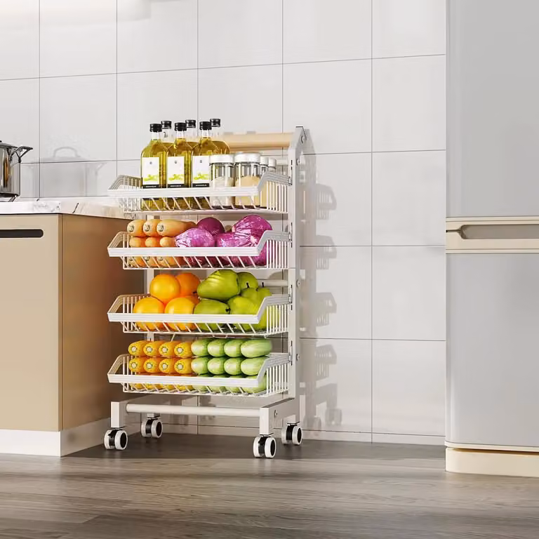 Scaffale da cucina - Scaffale estraibile da 31–49 cm - Cassetto telescopico - 4 ripiani - Acciaio - Bianco