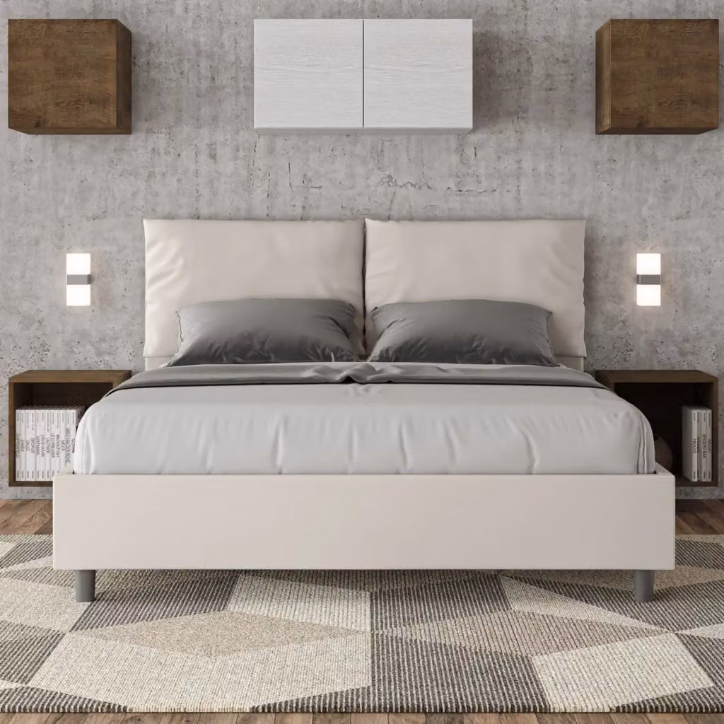 Letto Matrimoniale Antea Bianco con Contenitore e Rete ad Alzata Imbottito in Similpelle L: 160 cm, P: 210 cm – 2