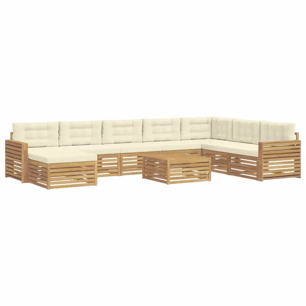 Set di divani da esterno vidaXL a forma di L in legno di acacia con cuscini, Bianco e Beige – 2