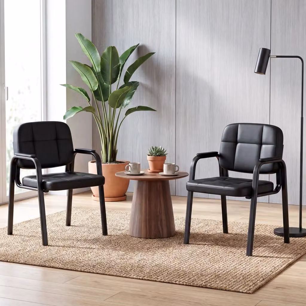 Set di 2 sedie da ufficio con braccioli e schienale ergonomico in pelle sintetica nera DESIGN IN – 2