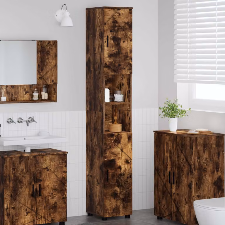 Mobile da bagno moderno vidaXL in rovere fumé con ante a battente e ripiani interni, L/P/H: 30 x 35 x 192 cm