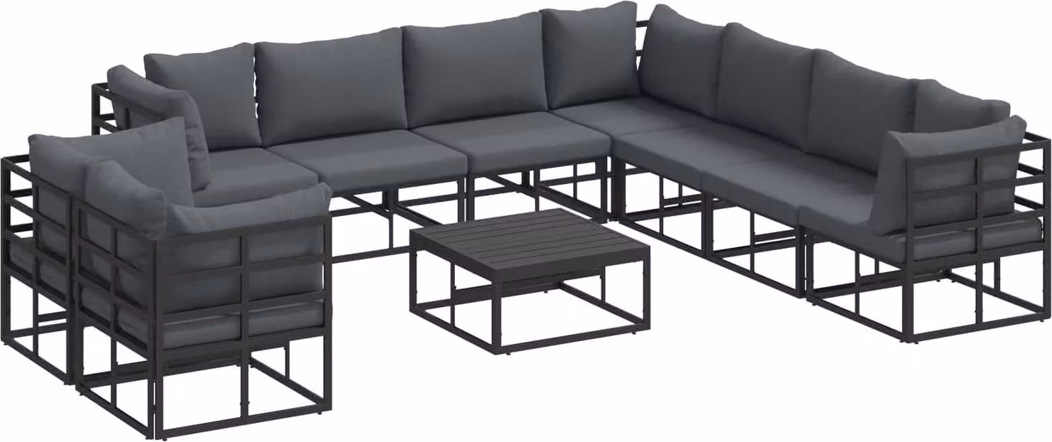 Set Divano da Giardino con cuscino 10 pcs Nero Alluminio