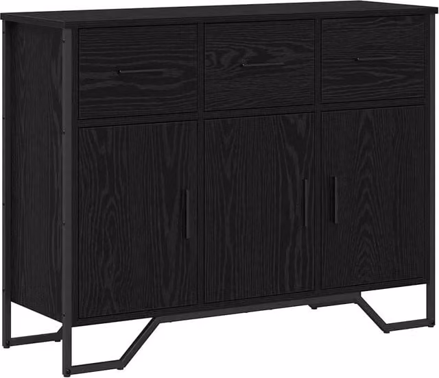 Credenza moderna Rovere Nero con cassetto, ideale per soggiorno o sala da pranzo, L 97 x P 32,5 x H 74,5 cm – 1