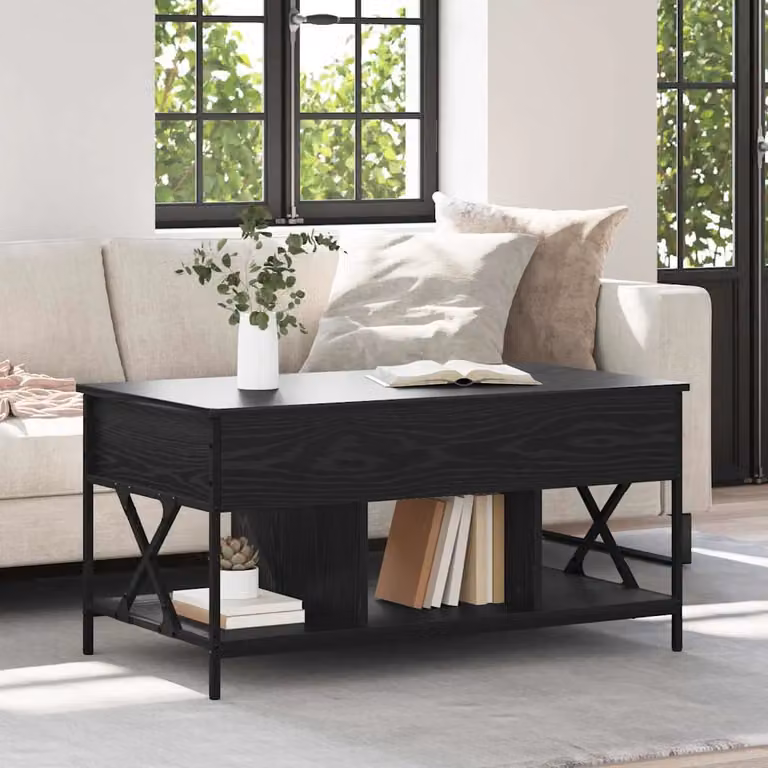 vidaXL Tavolino da salotto moderno in legno e metallo colore nero L: 100 cm, P: 55 cm, H: 49.5 cm