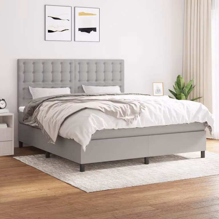 vidaXL Letto Ibrido con Giroletto a Molle e Materasso a Tasche Grigio Chiaro e Bianco L/P: 180 x 200 cm