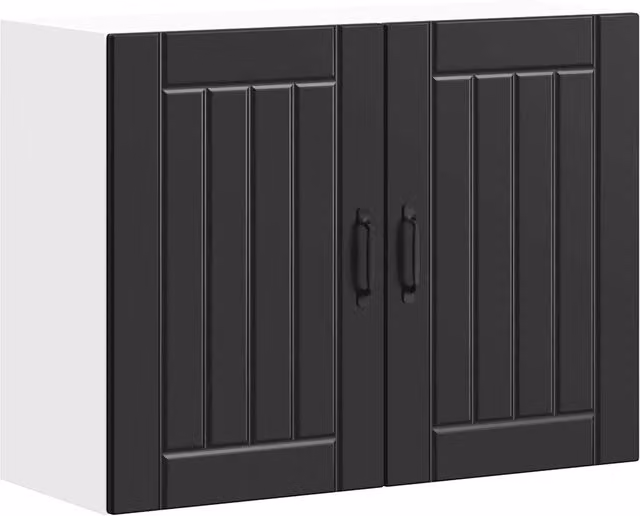 Pensile da parete HELLOSHOP26 per cucina o soggiorno con ante in vetro, design moderno in legno composito nero opaco, L: 80 cm, P: 31 cm, H: 60 cm – 1