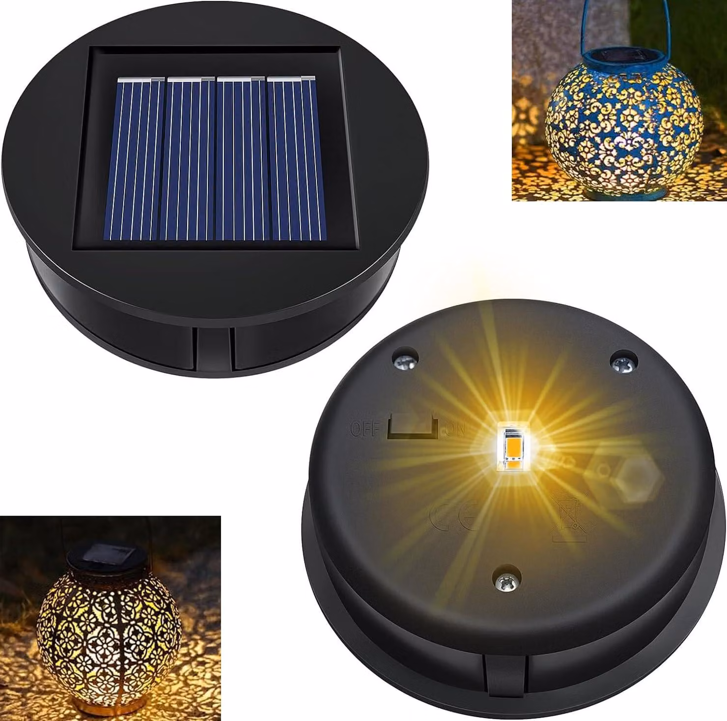 Copertura solare di ricambio, 8 cm, 2 pezzi, con LED, grado di protezione IP44 (resistente all'acqua), colore nero