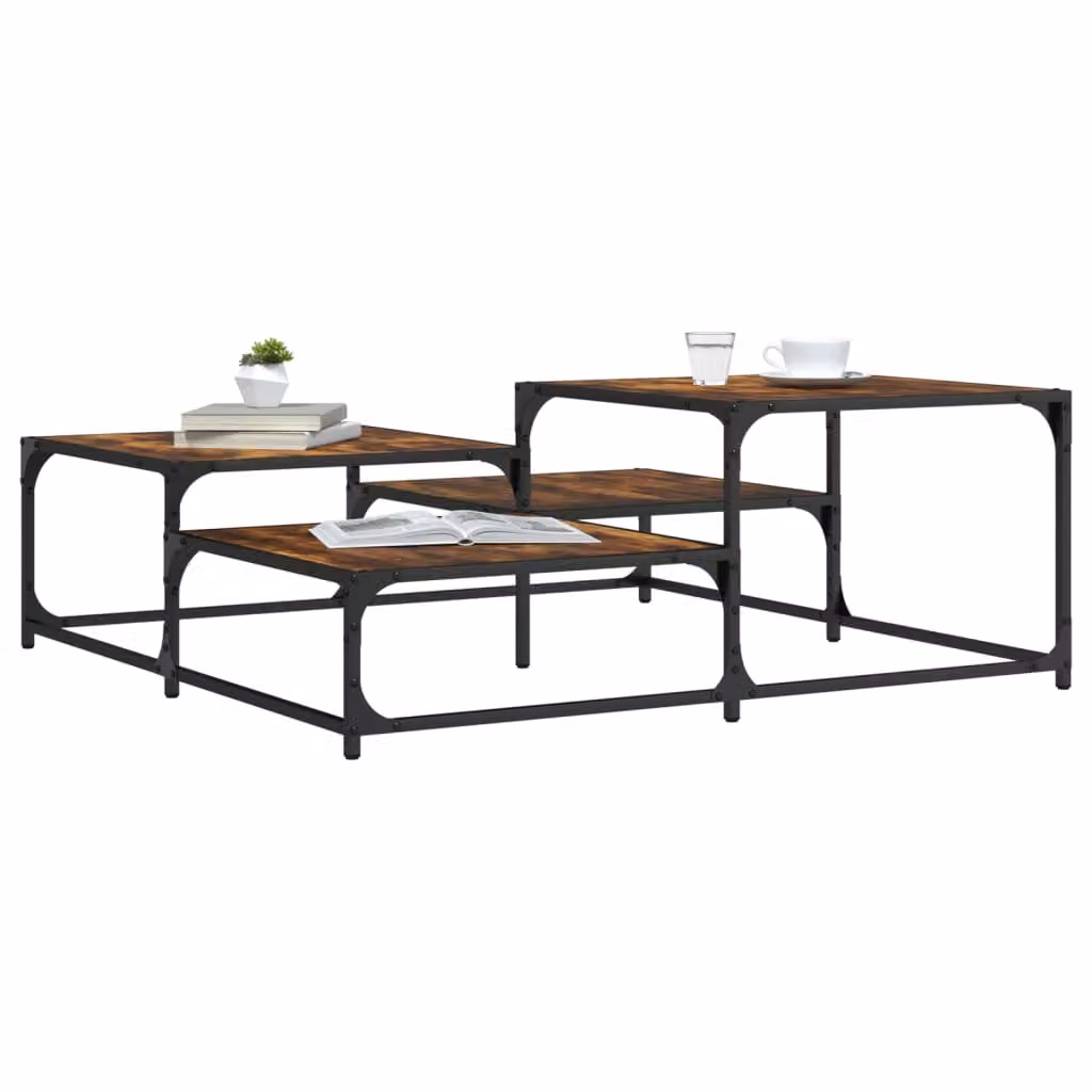 vidaXL Tavolino da Salotto Quadrato in Legno Rovere Fumo e Metallo, L/P/H: 107 x 107 x 40 cm