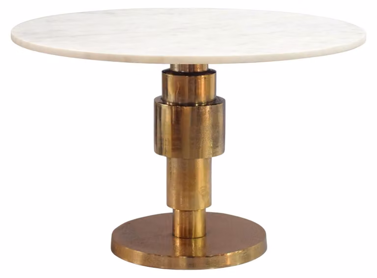 Tavolino da salotto WOHNLING, colore oro, diametro 60 cm, con piano in marmo bianco. Tavolino rotondo, moderno, in alluminio, ideale per il divano. Tavolino ausiliario in alluminio, design elegante, realizzato a mano