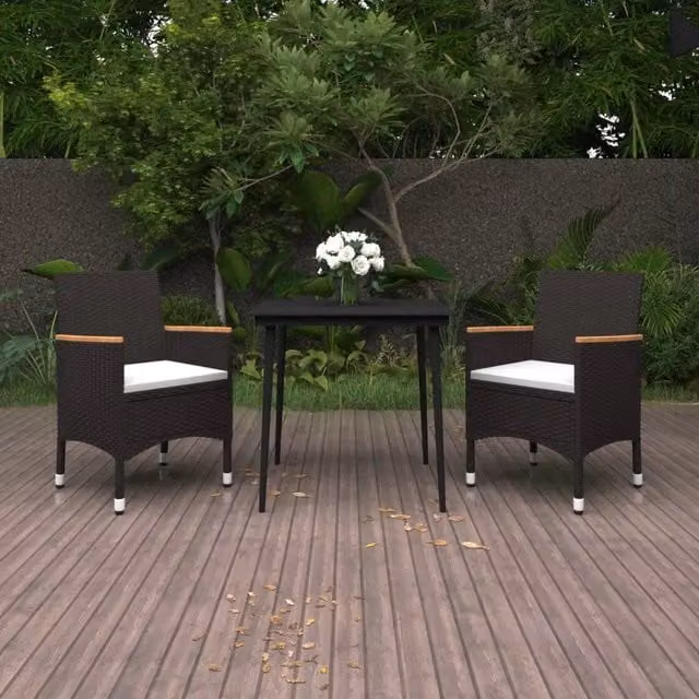 Set da Pranzo per Giardino 3 pz con Cuscini Polyrattan e Vetro 3099781
