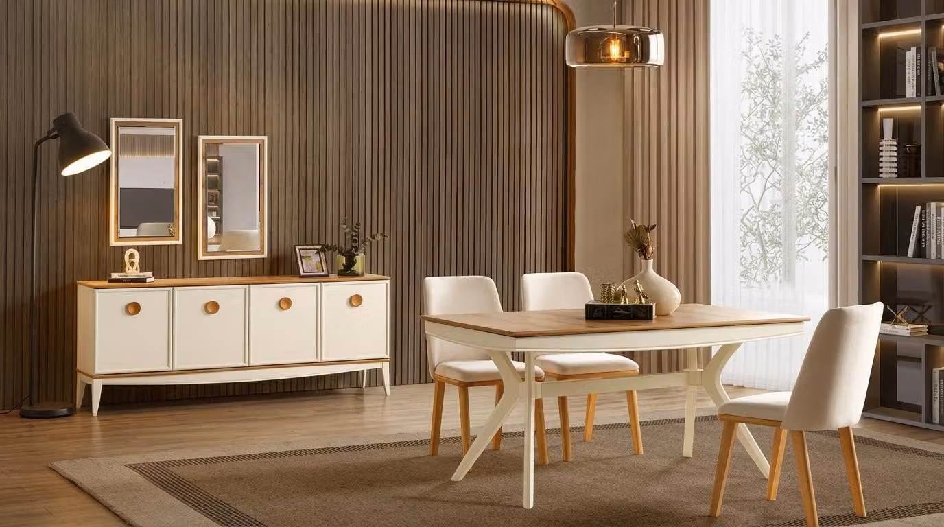 Tisch Konsole Spiegel Wohnzimmer Stil modern beige ausklappbar rechteckig