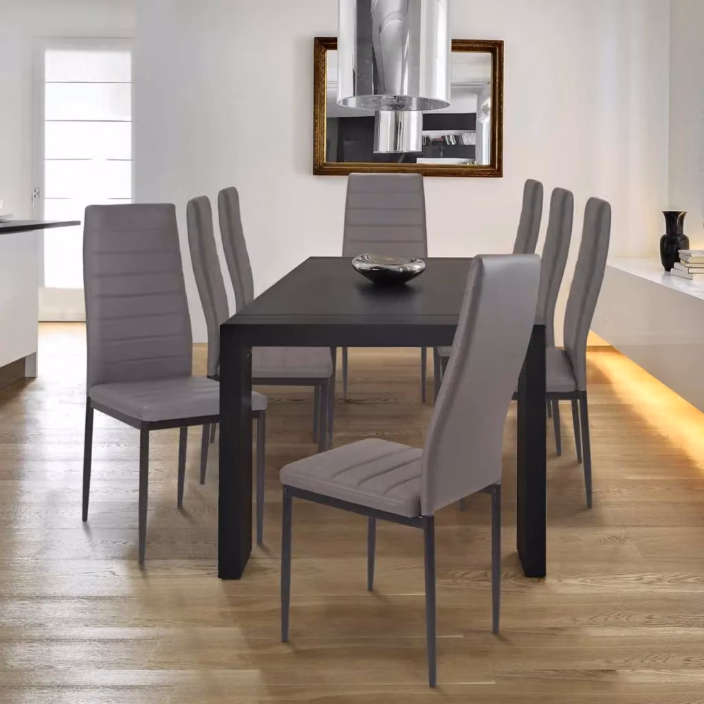 Set di 6 sedie da pranzo ROMANE IDMarket in ecopelle grigia e nera con struttura in metallo e plastica per soggiorno o cucina – 2