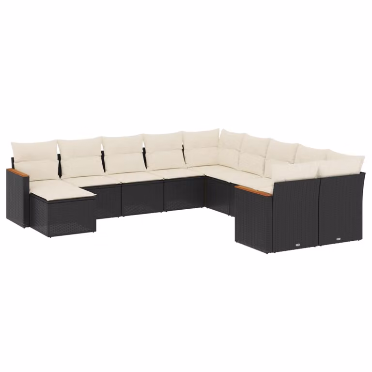 Set Divani da Giardino 11 pz con Cuscini in Polyrattan Nero